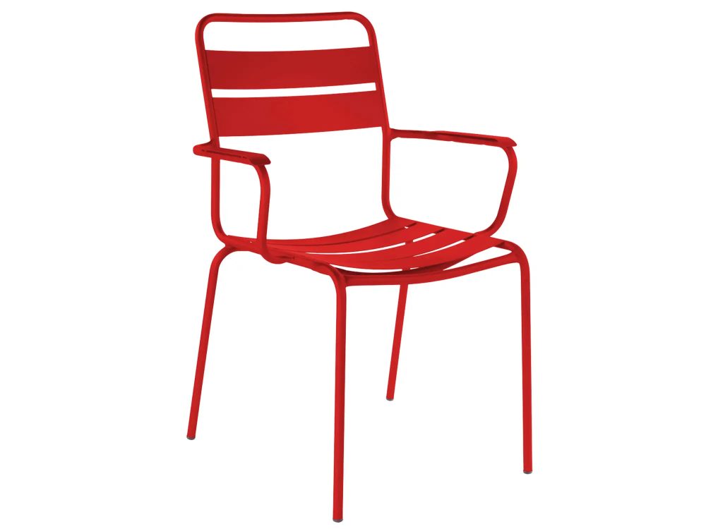 Schaffner Metall-Lattenstuhl Glarus mit Armlehne Rot | Schubiger Möbel