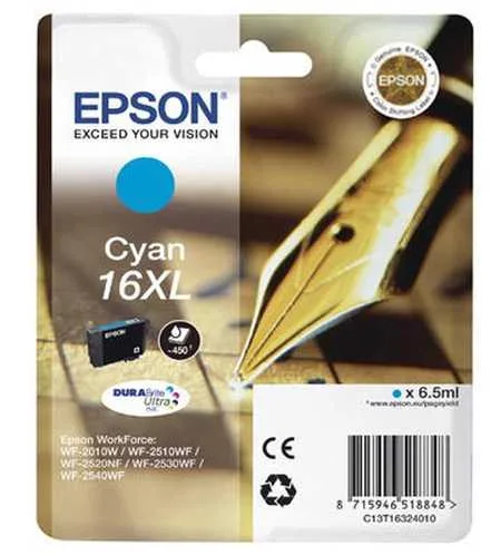 Epson E16XLc Druckerpatronen XL cy - Epson No. 16XL c, C13T16324010 für z.B. Epson WorkForce WF -2010 W, Epson WorkForce WF -2500