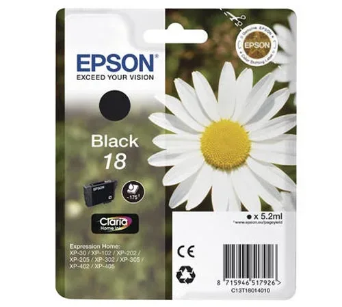 Epson E18bk Druckerpatronen bk - Epson No. 18 bk, C13T18014010 für z.B. Epson Expression Home XP -100, Epson Expression Home XP -102