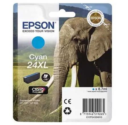 Epson E24XLc Druckerpatronen XL cy - Epson No. 24XL c, C13T24324010 für z.B. Epson Expression Photo XP -55, Epson Expression Photo XP -750