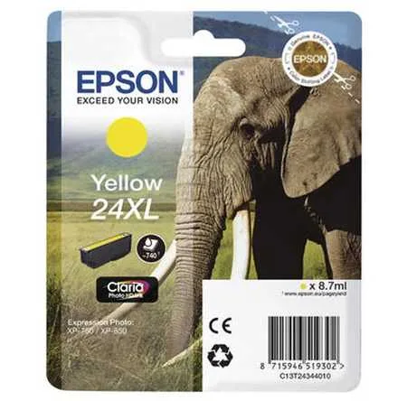 Epson E24XLy Druckerpatronen XL ye - Epson No. 24XL y, C13T24344010 für z.B. Epson Expression Photo XP -55, Epson Expression Photo XP -750