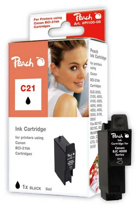 Peach C21 BK Druckerpatrone ersetzt BCI-21BK, 0954A002