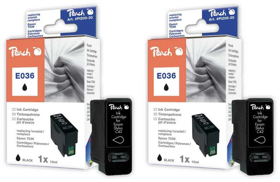 Peach E36 BK 2 Druckerpatronen 2*bk ersetzt Epson T036BK*2, C13T03614010 für z.B. Epson Stylus C 42, Epson Stylus C 42 Plus, Epson Stylus C 42 S