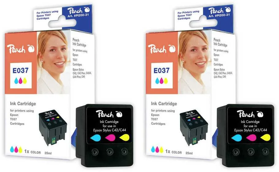 Peach E37 C 2 Druckerpatronen 2*col ersetzt Epson T037C*2, C13T03704010 für z.B. Epson Stylus C 42, Epson Stylus C 42 Plus, Epson Stylus C 42 S