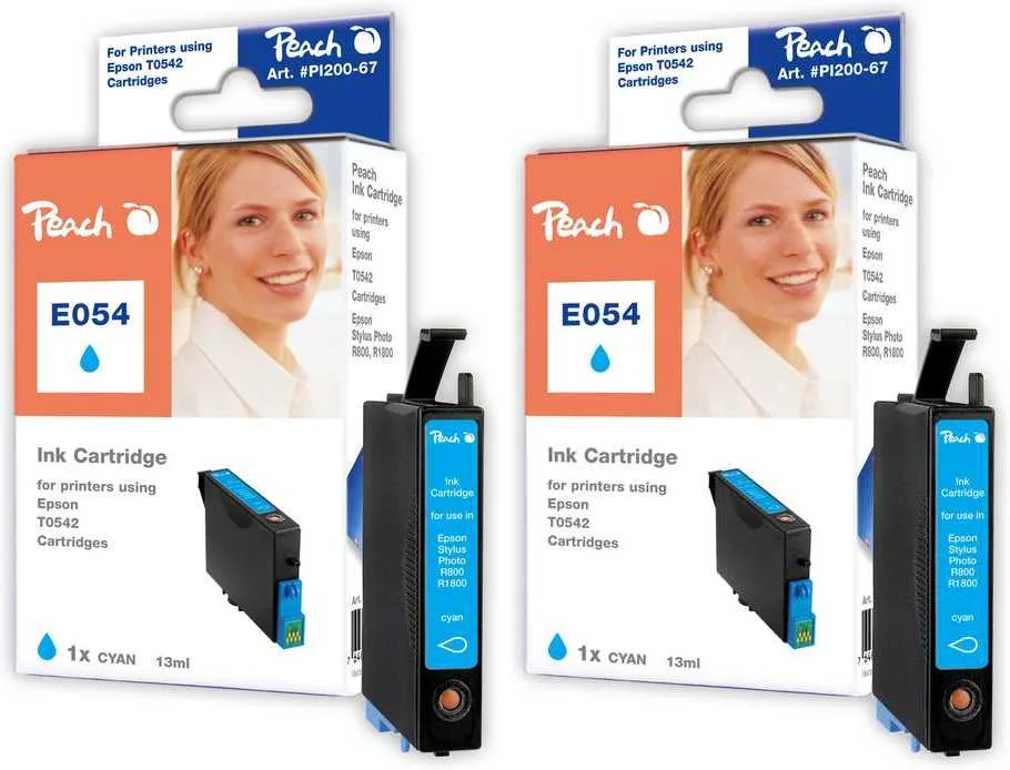 Peach E542 C 2 Druckerpatronen 2*cy ersetzt Epson T0542C*2, C13T05424010 für z.B. Epson Stylus Photo R 1800, Epson Stylus Photo R 800