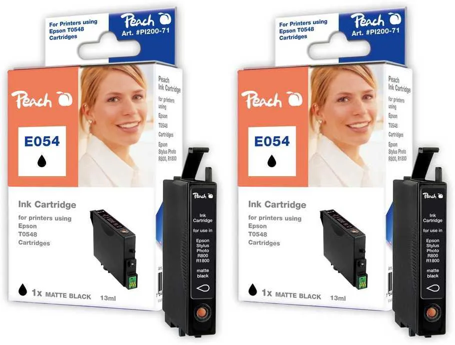 Peach E548 MBK 2 Druckerpatronen matt 2*bkmt ersetzt Epson T0548MBK*2, C13T05484010 für z.B. Epson Stylus Photo R 1800, Epson Stylus Photo R 800