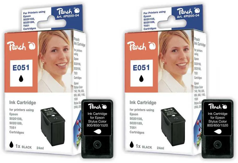 Peach E51 BK 2 Druckerpatronen 2*bk ersetzt Epson T051BK*2, S020189, C13T05114210 für z.B. Epson Machjet 600 C, Epson Machjet 930 C, Epson MJ 600 C