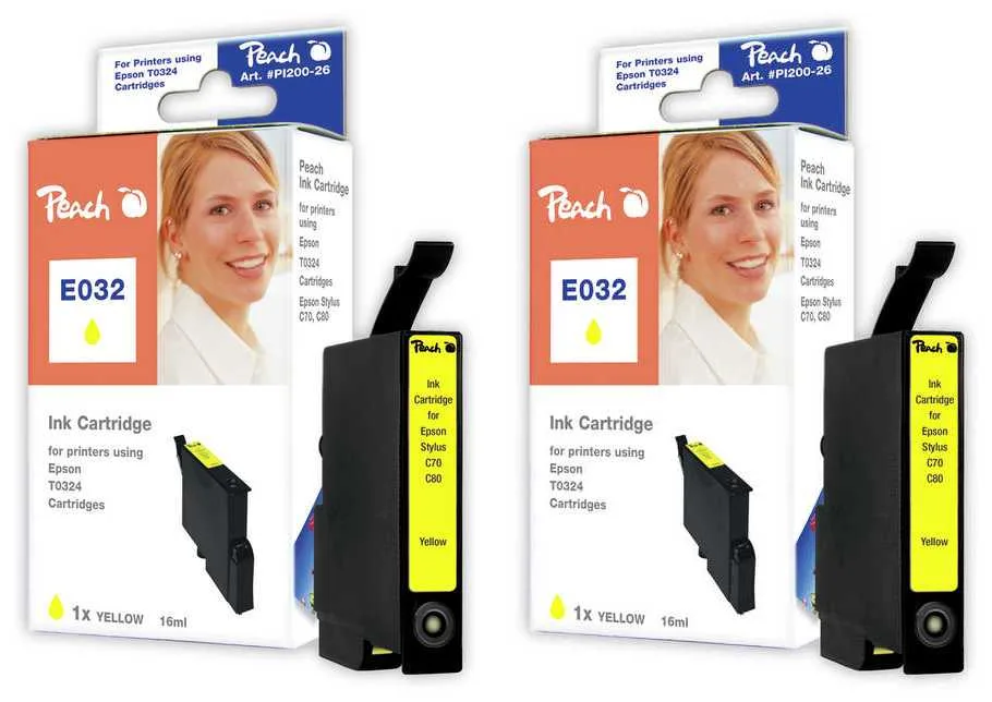 Peach E324 Y 2 Druckerpatronen 2*ye ersetzt Epson T0324Y*2, C13T03244010 für z.B. Epson Stylus C 70, Epson Stylus C 70 Plus, Epson Stylus C 80