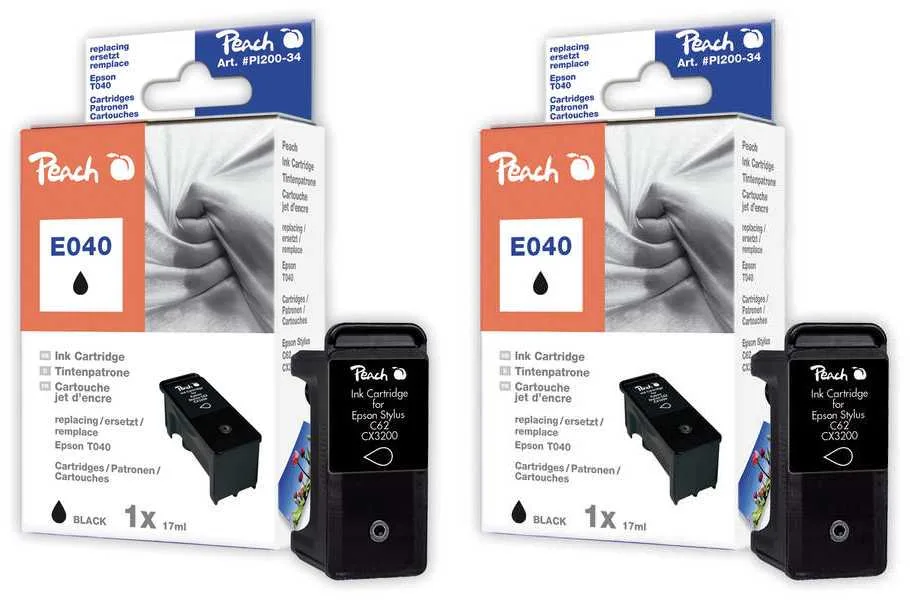 Peach E40 BK 2 Druckerpatronen 2*bk ersetzt Epson T040BK*2, C13T04014010 für z.B. Epson Stylus C 62, Epson Stylus CX 3200