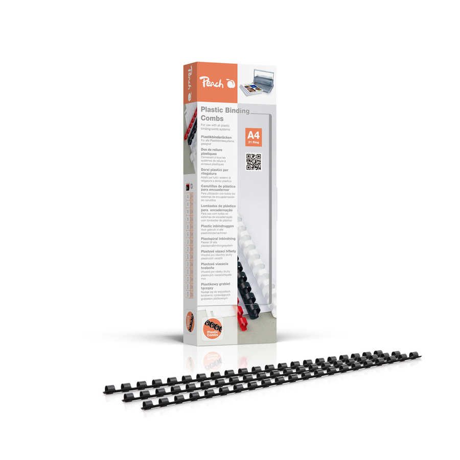 Peach Binderücken 6mm, für 25 Blatt A4, schwarz, 100 Stück, PB406-02