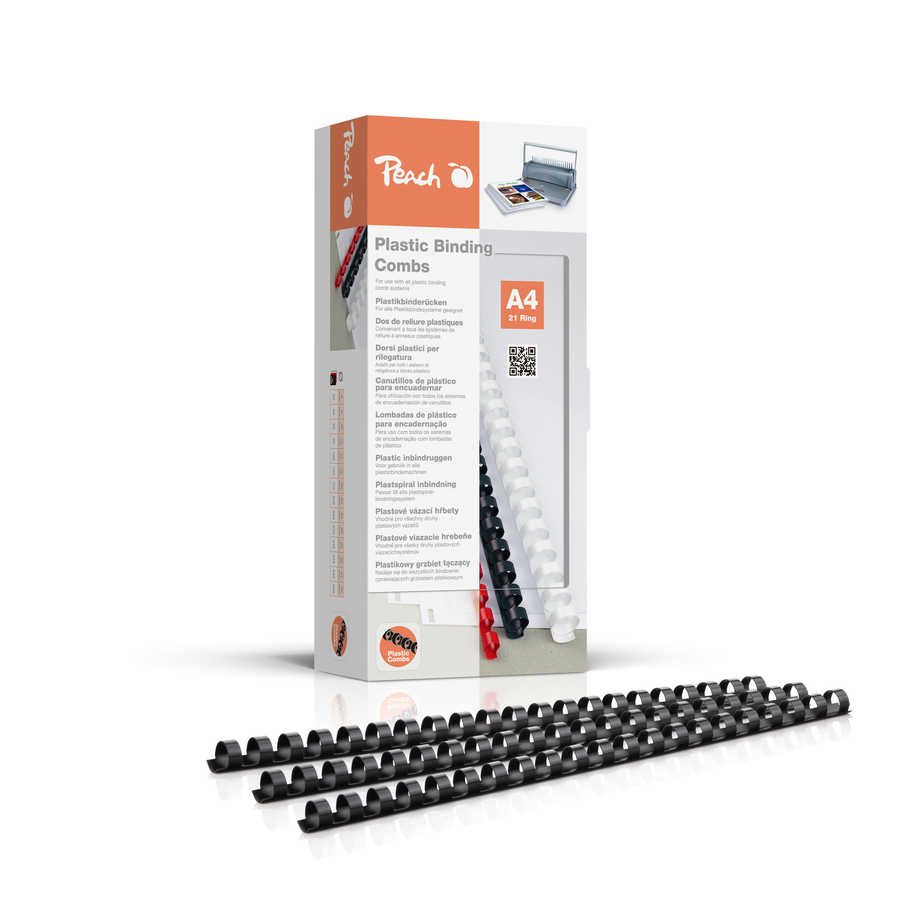 Peach Binderücken 12mm, für je 95 Blatt A4, schwarz, 100 Stück - PB412-02