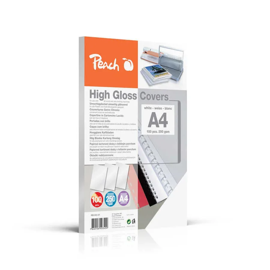 Peach Einbanddeckel hochglanz, 250g/m2, A4, weiss, 100 Blatt