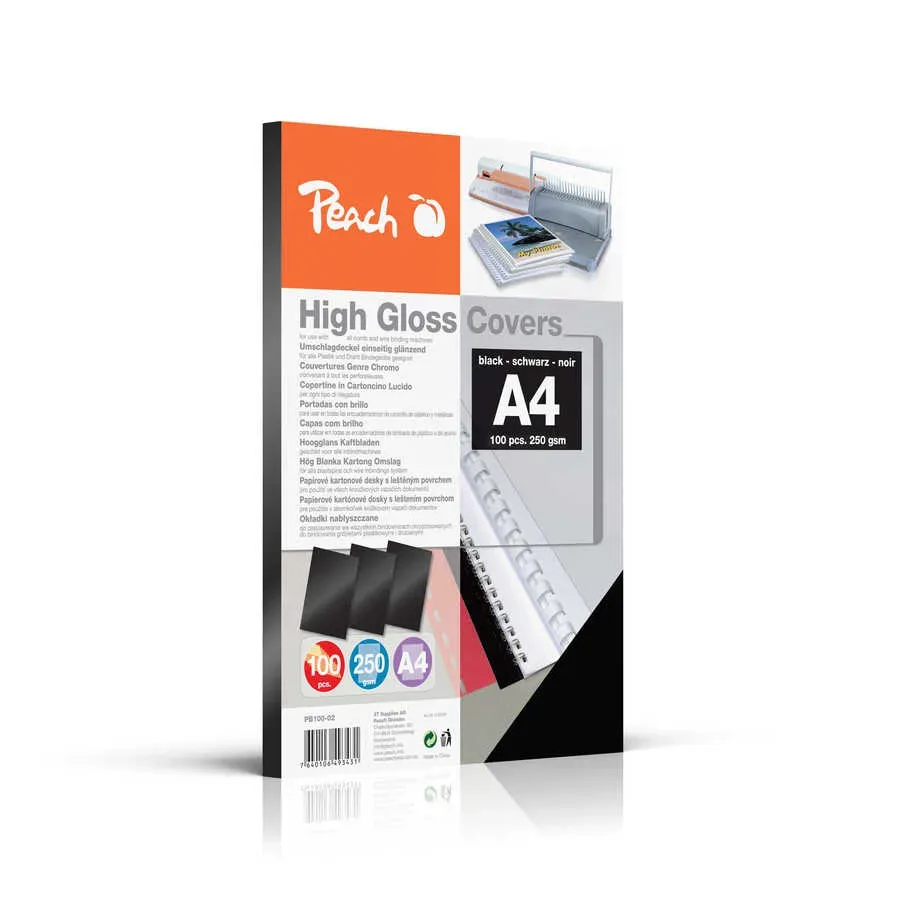 Peach Einbanddeckel hochglanz, 250g/m2, A4, schwarz, 100 Stk