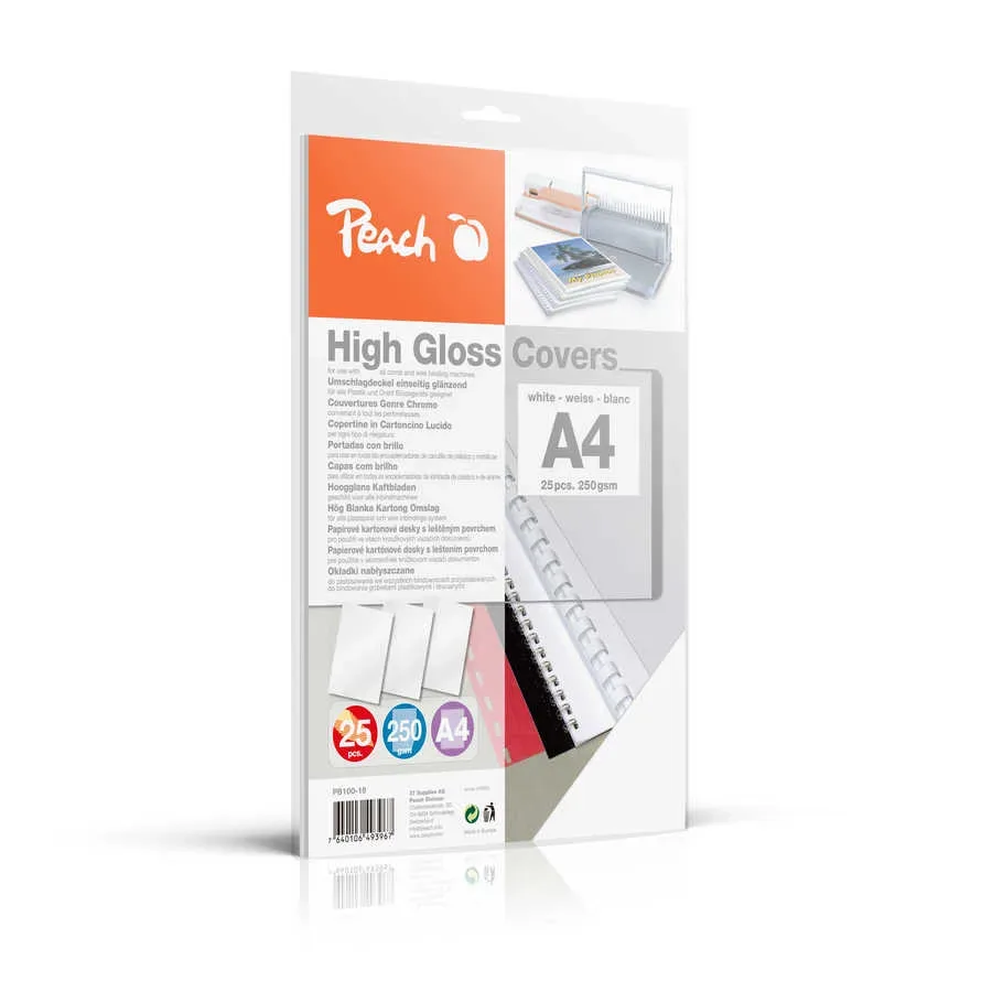 Peach Einbanddeckel hochglanz, 250 g/m2, A4, weiss, 25 Blatt