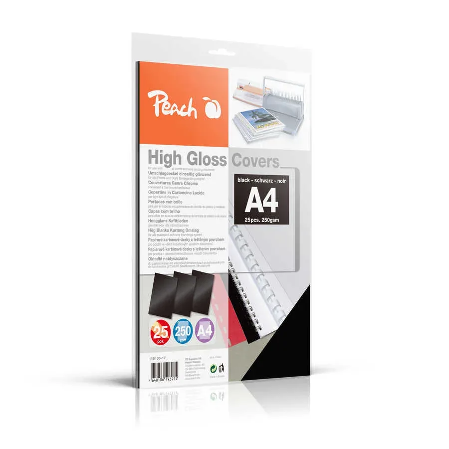 Peach Einbanddeckel hochglanz, 250g/m2, A4, schwarz, 25 Stk