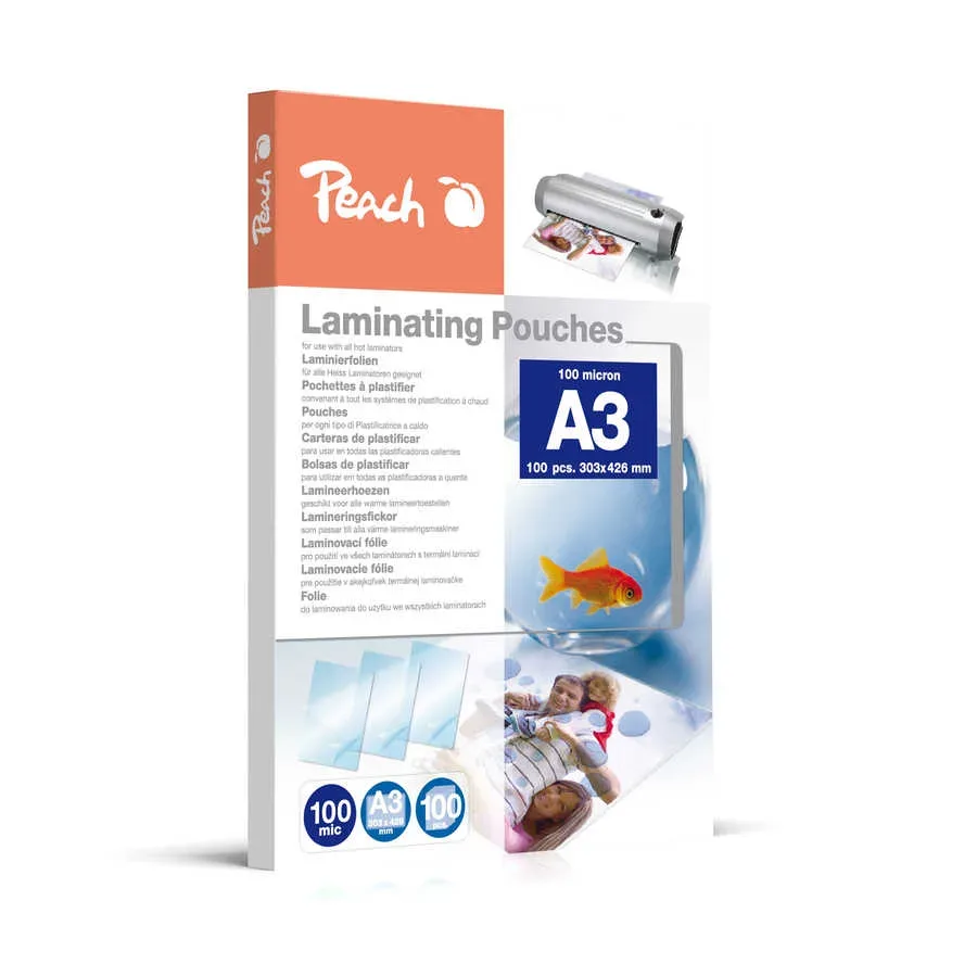 Peach 100 x A3 Laminierfolien, 100 mic, glänzend