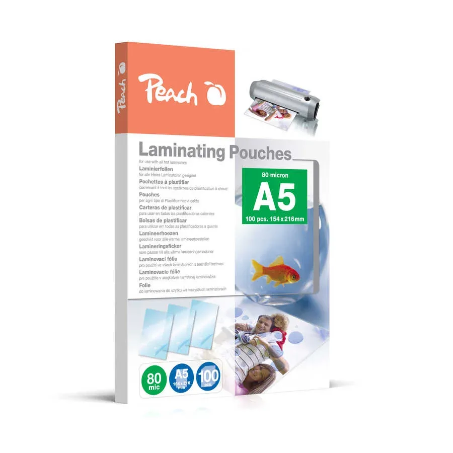 Peach 100 x A5 Laminierfolien, 80 mic, glänzend
