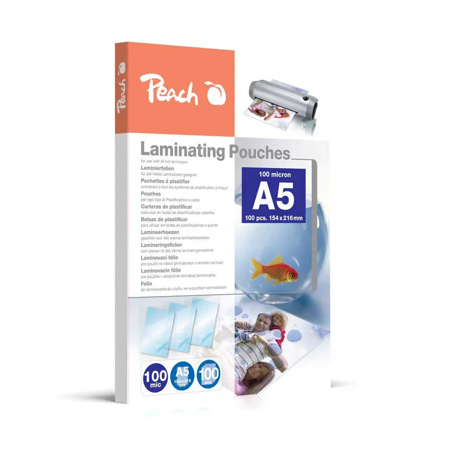 Peach 100 x A5 Laminierfolien, 100 mic, glänzend