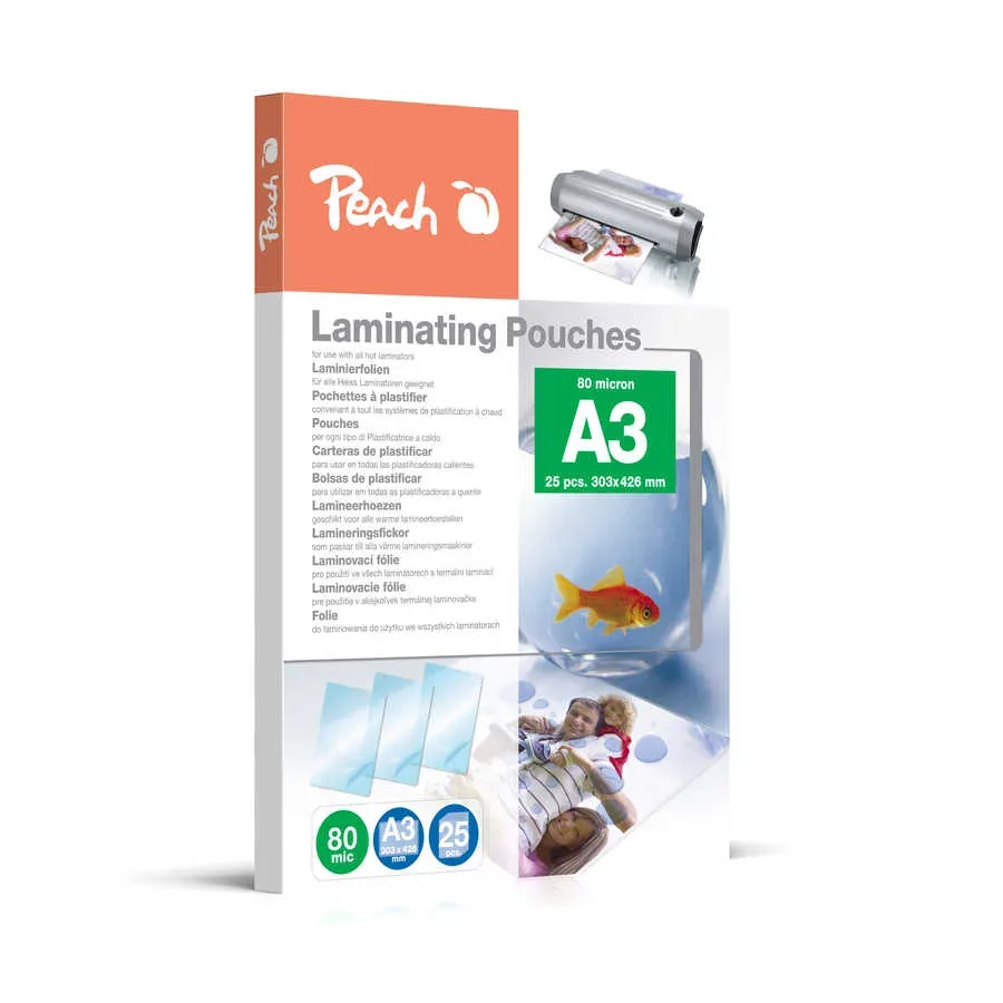 Peach 25 x A3 Laminierfolien, 80 mic, glänzend