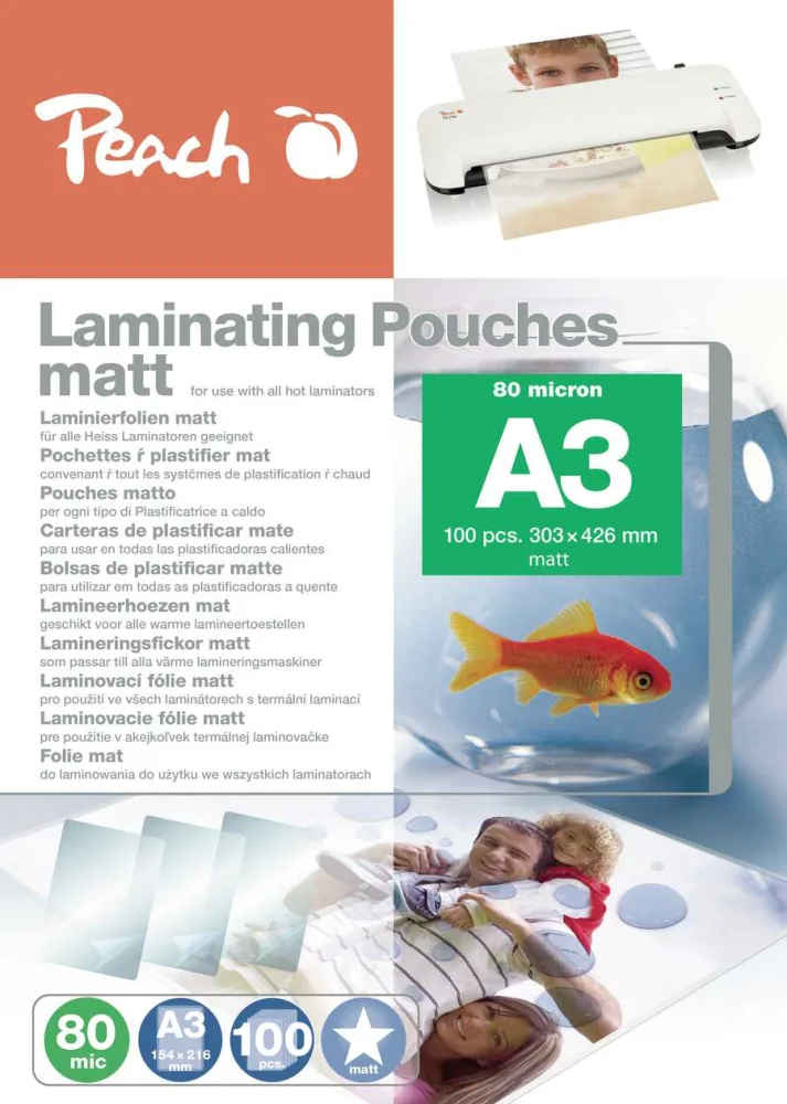 Peach 100 x A3 Laminierfolien, 80 mic, matt
