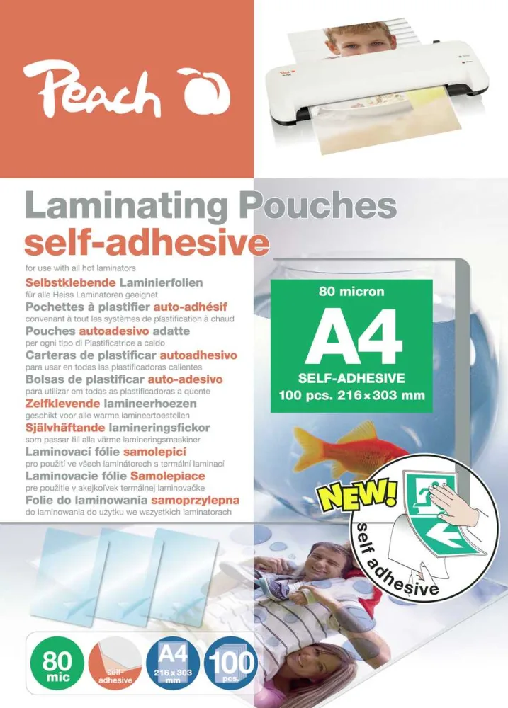 Peach 100 x A4 Laminierfolien, 80 mic, selbstklebend
