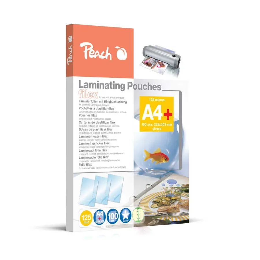 Peach 100 x A4 Laminierfolien, 125 mic, abheftbar, glänzend
