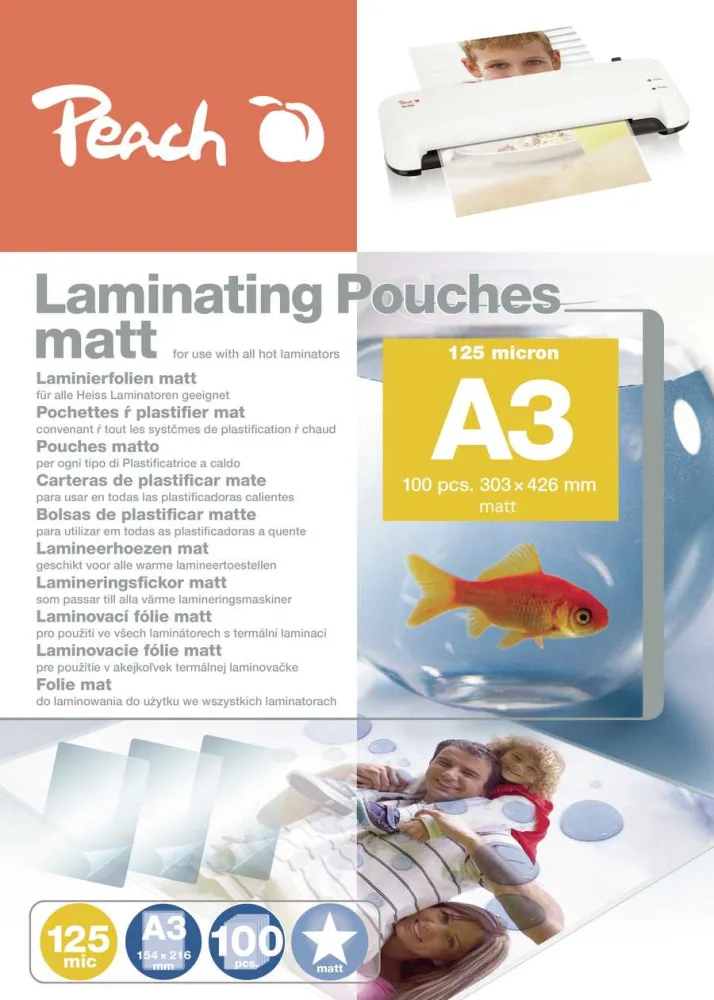 Peach 100 x A3 Laminierfolien, 125 mic, matt