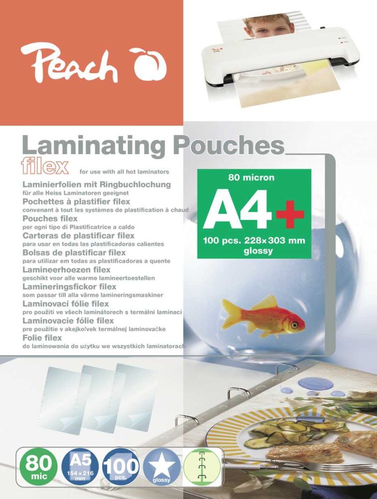Peach Laminierfolien A4, 80 mic, glänzend, abheftbar, S-PP580-21, 100 Stk.