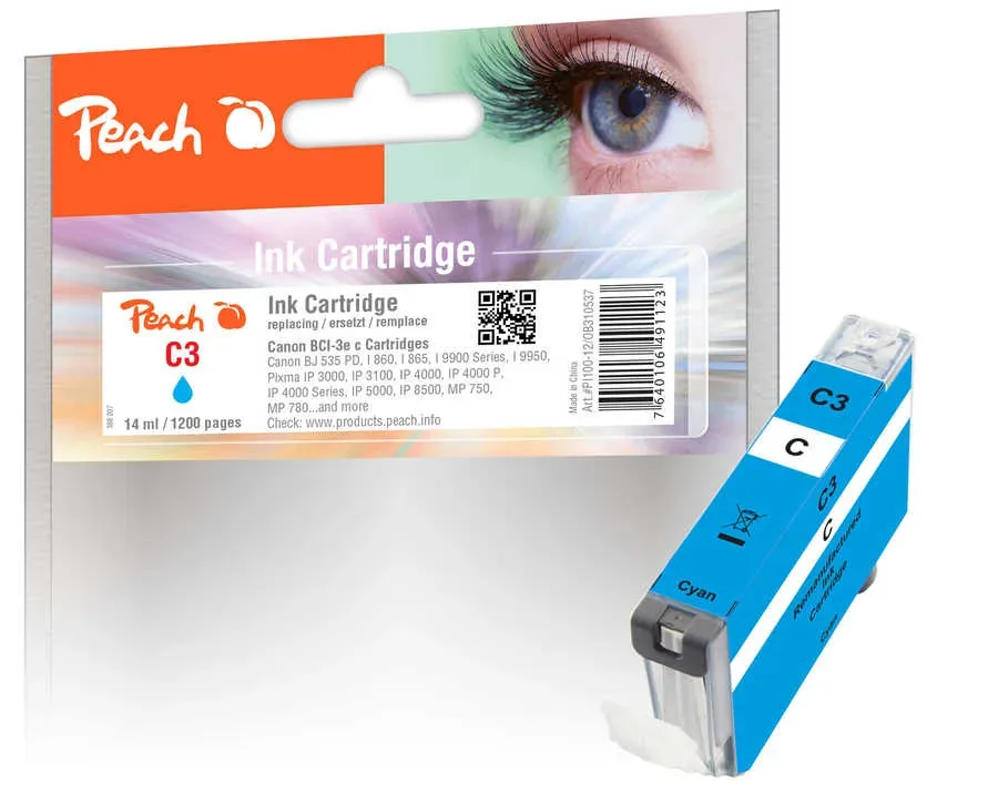Peach C3 eC Druckerpatrone cy ersetzt Canon BCI-3eC, 4480A002 für z.B. Canon BJ 535 PD, Canon BJ 895 PD, Canon BJC 8200, Canon BJF 9000, Canon I 560
