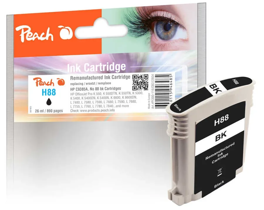 Peach HP 88 bk Druckerpatrone bk ersetzt HP No. 88 bk, C9385AE für z.B. HP OfficeJet Pro K 5300, HP OfficeJet Pro K 5400, HP OfficeJet Pro K 5400 DN