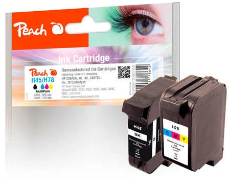 Peach HP 45 2 Druckköpfe (bk, col) ersetzt HP No. 45, No. 78, 51645A, C6578D für z.B. HP DeskJet 970 CXI, HP Color Copier 290, HP DeskJet 1220 C