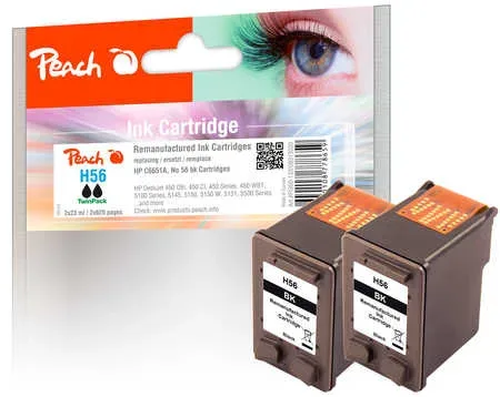 Peach HP 56 2 Druckköpfe 2*bk ersetzt HP No. 56*2, C9502AE für z.B. HP DeskJet 450 CBI, HP DeskJet 450 CI, HP DeskJet 450, HP DeskJet 450 WBT