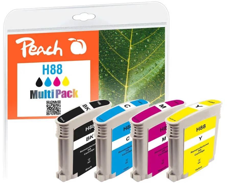 Peach HP 88 4 Druckerpatronen (bk, c/m/y) ersetzt HP No. 88, C9385AE, C9386AE, C9387AE, C9388AE für z.B. HP OfficeJet Pro K 5300