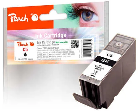 Peach C5 BK Druckerpatrone XL bk ersetzt Canon PGI-5BK, 0628B001, 0628B029 für z.B. Canon Pixma IP 5200, Canon Pixma IP 3300, Canon Pixma IP 3500