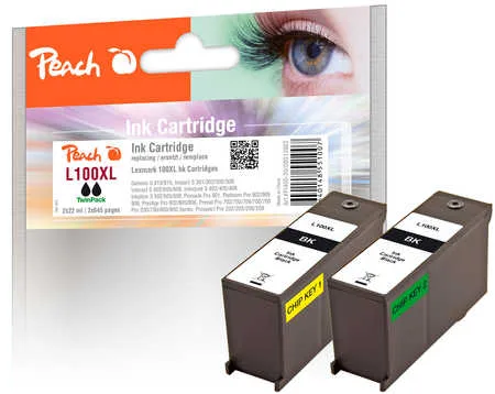 Peach L100 XLBK Doppelpack 2 Druckerpatronen XL 2*bk ersetzt Lexmark No. 100XLBK*2, 14N1068E, 14N1092 für z.B. Lexmark Genesis S 810, Lexmark Pro 200