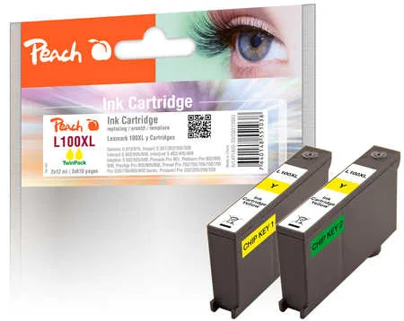 Peach L100 XLY Doppelpack 2 Druckerpatronen XL 2*ye ersetzt Lexmark No. 100XLY*2, 14N1071E, 14N1095 für z.B. Lexmark Genesis S 810, Lexmark Pro 200