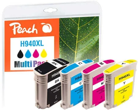 Peach HP 940 XL 4 Druckerpatronen XL (bk, c/m/y) ersetzt HP No. 940XL, C2N93AE für z.B. HP OfficeJet Pro 8000, HP OfficeJet Pro 8000 Enterprise