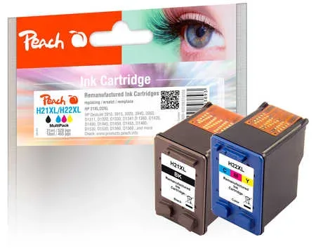 Peach HP 21 XL 2 Druckköpfe XL (bk, col) ersetzt HP No. 21XL, No. 22XL, SD367AE, C9351AE, C9352AE für z.B. HP DeskJet 3910, HP DeskJet 3915