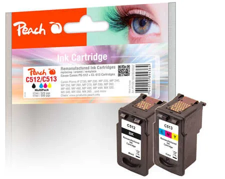 Peach C512 BK 2 Druckköpfe XL (bk, col) ersetzt Canon PG-512BK, CL-513C, 2969B001, 2971B001 für z.B. Canon Pixma MP 230, Canon Pixma MP 280