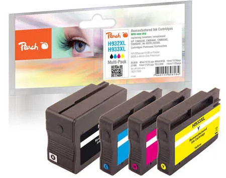 Peach HP 932 XL 4 Druckerpatronen XL (bk, c/m/y) ersetzt HP No. 932XL, No. 933XL, C2P42A für z.B. HP OfficeJet 6700 Premium, HP OfficeJet 6100 e-Printer