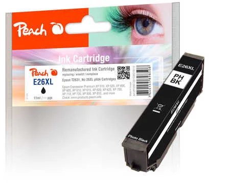 Peach E26 XLphbk Druckerpatrone XL bkph ersetzt Epson No. 26XL phbk, C13T26314010 für z.B. Epson Expression Premium XP -510