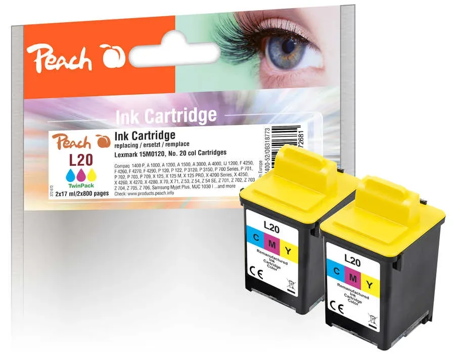 Peach L20 C 2 Druckköpfe 2*col ersetzt Samsung, Lexmark, Compaq No. 20C, 15M0120 für z.B. Compaq 1400 P, Compaq A 1000, Compaq A 1200, Compaq A 1500