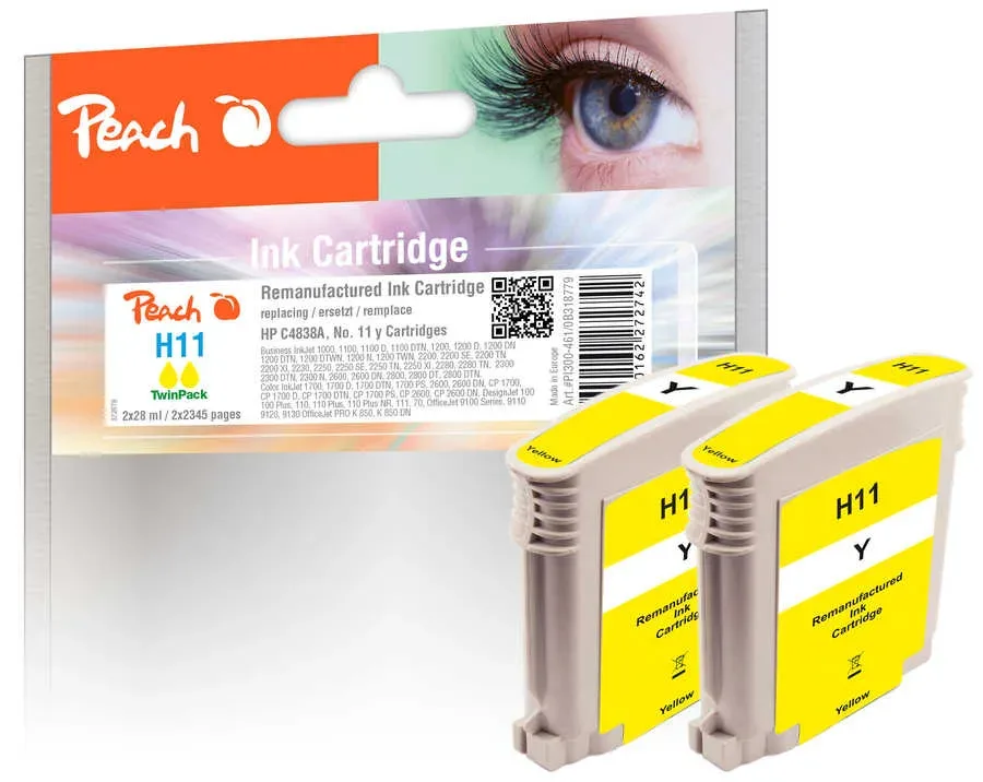 Peach HP 11 y 2 Druckerpatronen 2*ye ersetzt HP No. 11 y*2, C4838A*2 für z.B. HP OfficeJet 9120, HP Business InkJet 1000, HP Business InkJet 1100