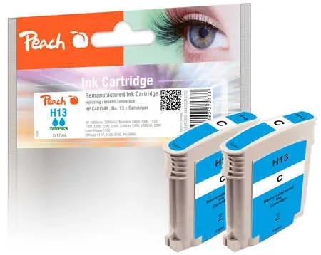 Peach HP 13 c 2 Druckerpatronen 2*cy ersetzt HP No. 13 c*2, C4815AE*2 für z.B. HP Business InkJet 1000, HP OfficeJet Pro K 850