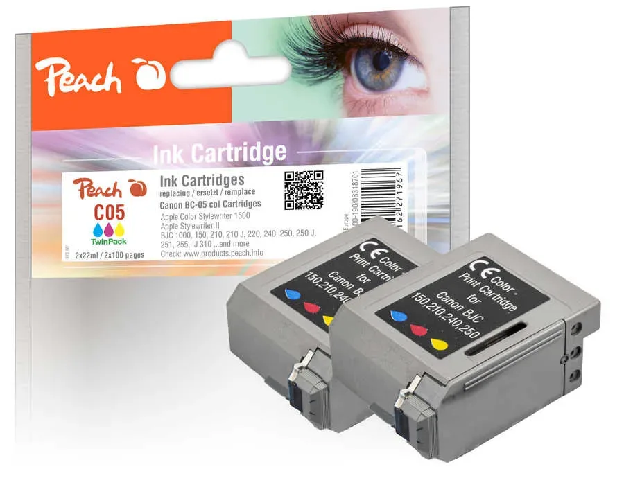 Peach C1/2/3/5 2 Druckköpfe 2*col ersetzt Canon, Apple BC-05C*2, 0885A002 für z.B. Apple Color Stylewriter 1500, Apple Stylewriter II , Canon IJ 310