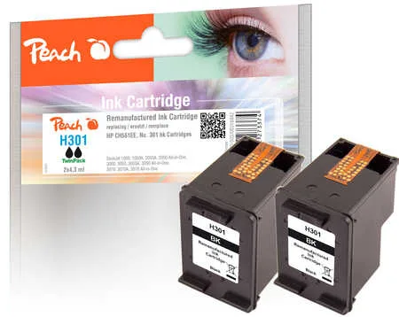 Peach HP 301 bk 2 Druckköpfe 2*bk ersetzt HP No. 301 bk*2, CH561EE*2 für z.B. HP Envy 5530, HP DeskJet 1000, HP DeskJet 1010, HP DeskJet 1050