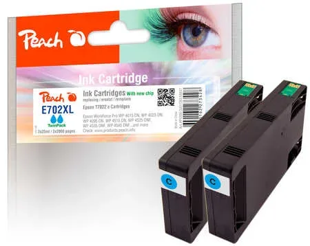 Peach E70 2 Druckerpatronen XL 2*cy ersetzt Epson T7022 c*2, C13T70224010*2 für z.B. Epson WorkForce Pro WP -4015 DN, Epson WorkForce Pro WP -4025 DW
