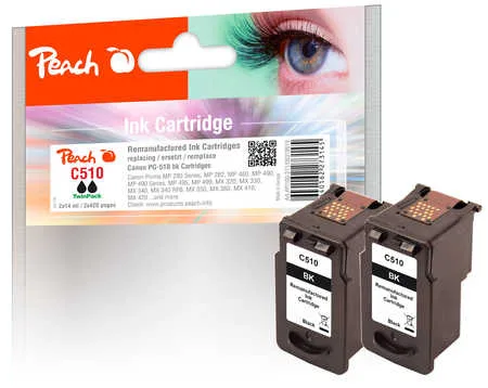 Peach C510 BK 2 Druckköpfe 2*bk ersetzt Canon PG-510BK*2, 2970B001 für z.B. Canon Pixma MP 230, Canon Pixma MP 280, Canon Pixma IP 2700