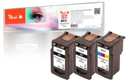 Peach C510 BK 3 Druckköpfe (2*bk, col) ersetzt Canon PG-510BK*2, CL-511C, 2970B001*2, 2972B001 für z.B. Canon Pixma MP 230, Canon Pixma MP 280