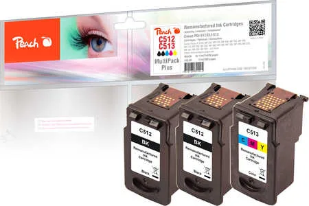 Peach C512 BK 3 Druckköpfe XL (2*bk, col) ersetzt Canon PG-512BK*2, CL-513C, 2969B001*2, 2971B001 für z.B. Canon Pixma MP 230, Canon Pixma MP 280